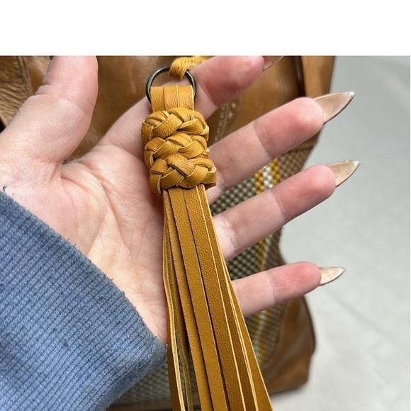 FRYE MELISSA LEATHER WOVEN STRIPED TOP HANDLE ZIP CROSSBODY SMALL TOTE BAG - Picture 10 of 12